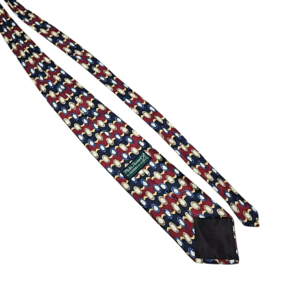 Peter‎ Thomas by Superba Necktie Silk Geometric Pattern Red Blue Gold Men's